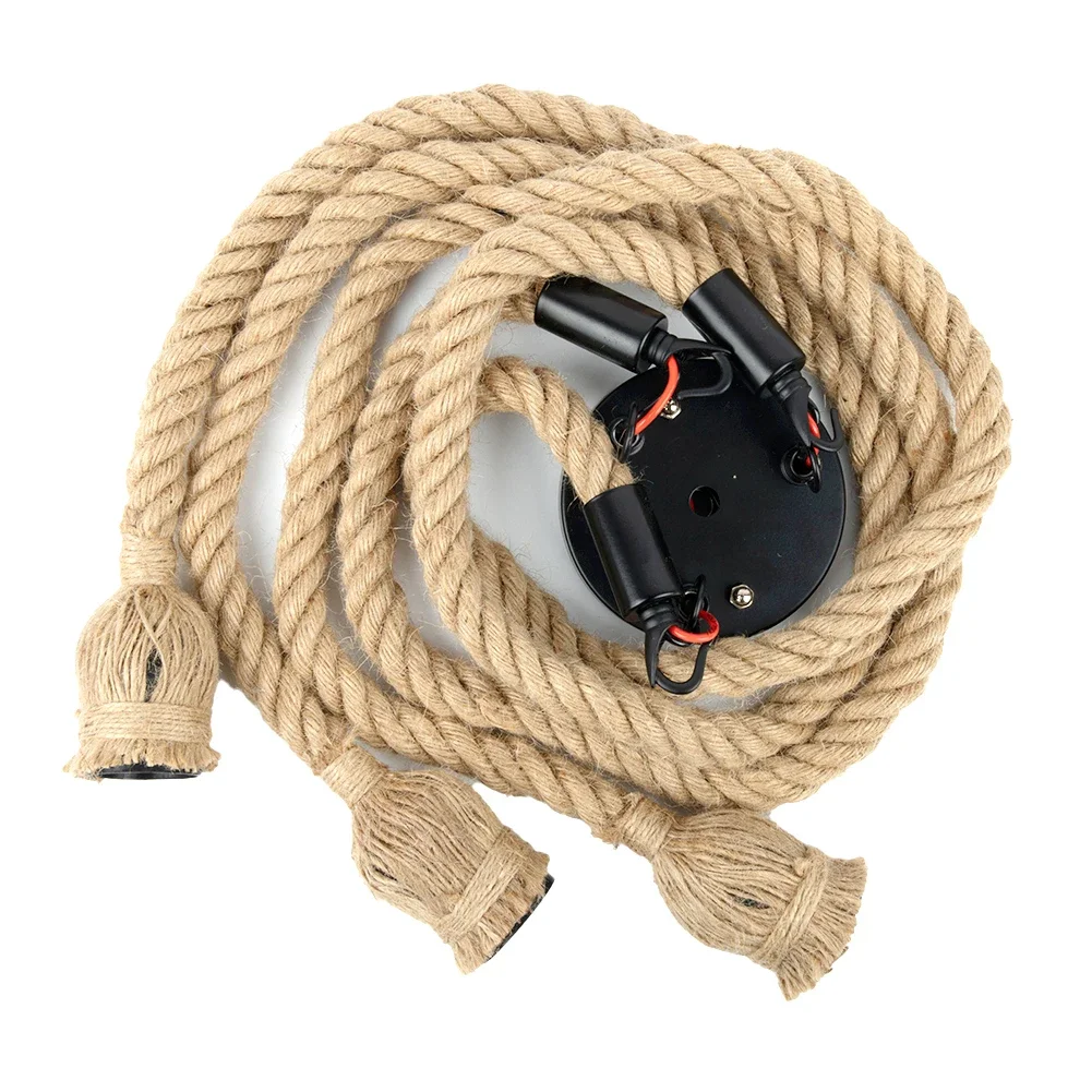 Three Head LED Industrial Hemp Rope Chandelier Without Light E27 Lamp Holder Earth Yellow IP20 Hand Woven Length ~100cm lamp holder,pendant lights,pendant lamp,chandelier lighting
