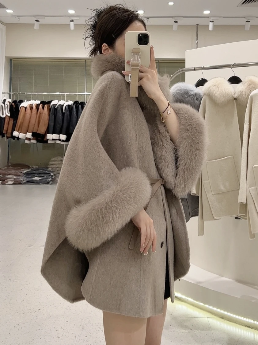 

Xiaochen fur cape double-sided woolen coat women's cashmere coat fur collar detachable woolen coat fur
