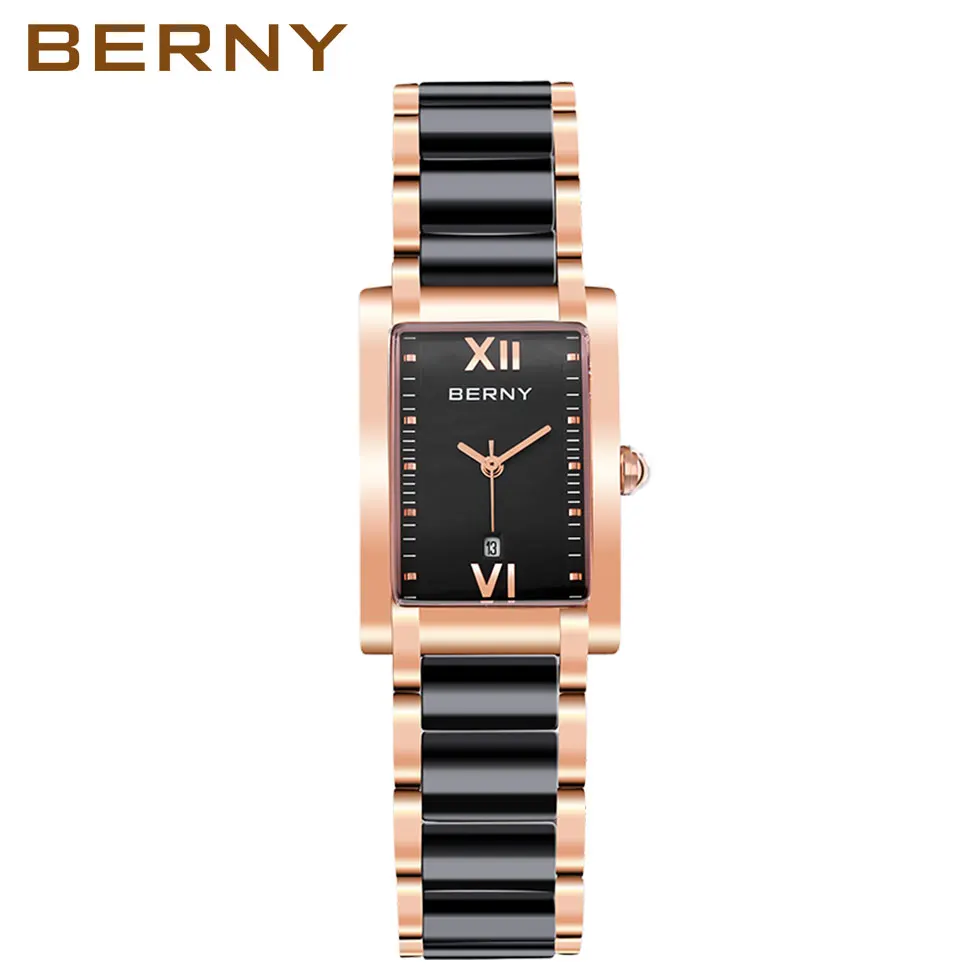 Berny Frauen Uhren Rechteck Luxus Mode Keramik Uhr für Damen elegantes Armband wasserdichte Quarz Armbanduhr Top Uhr