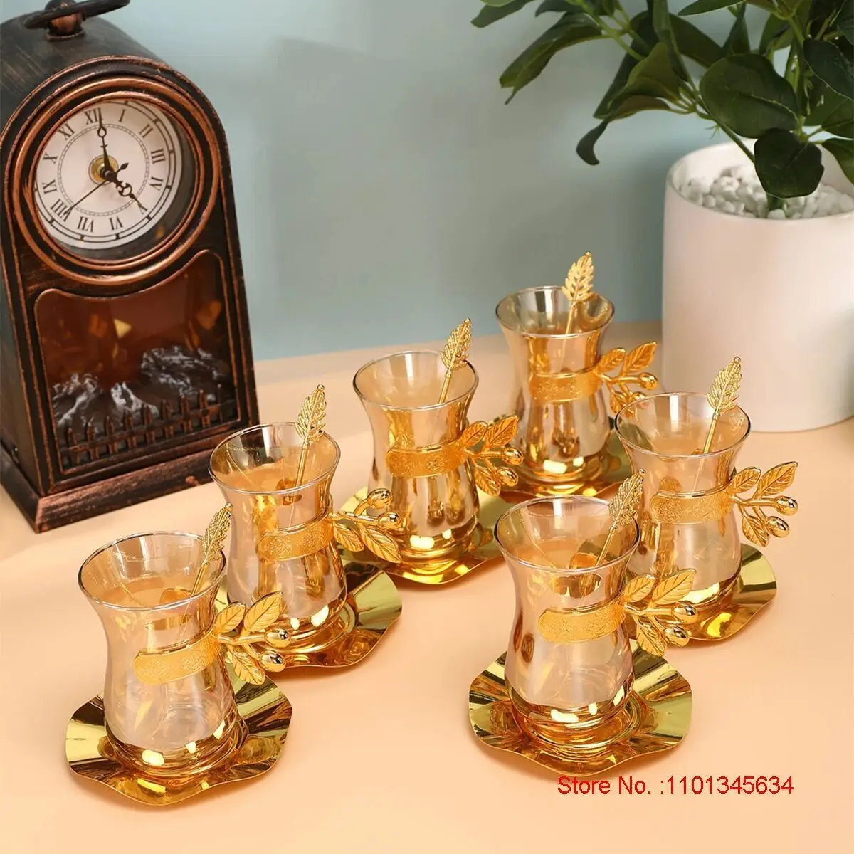 Middle Eastern Style Golden Black Tea Cup Saucer Teaspoon Sets Coffee House Teacup Scented Tea Mug Espresso Shot Glass coffee cup saucer set teapot cup set