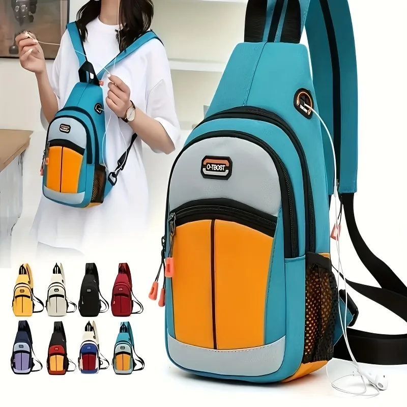 

Unisex Color Contrast Sling BackBag Fashion Casual Nylon Crossbody Bag Outdoor Sports Travel Chest Bag
