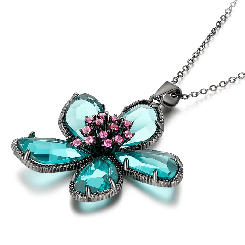 NianNing Green Glass 925 Sterling Silver Pendant Necklace 2022 Women Big Size Stone Gem Gemstone S925 with Chain 7025
