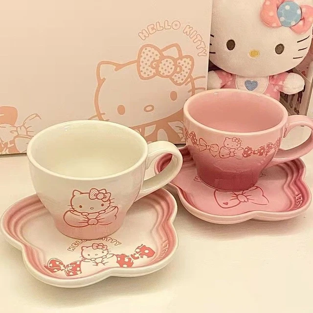 Anime Sanrio Hello Kitty Ceramic Teacup Teapot Saucer Creative