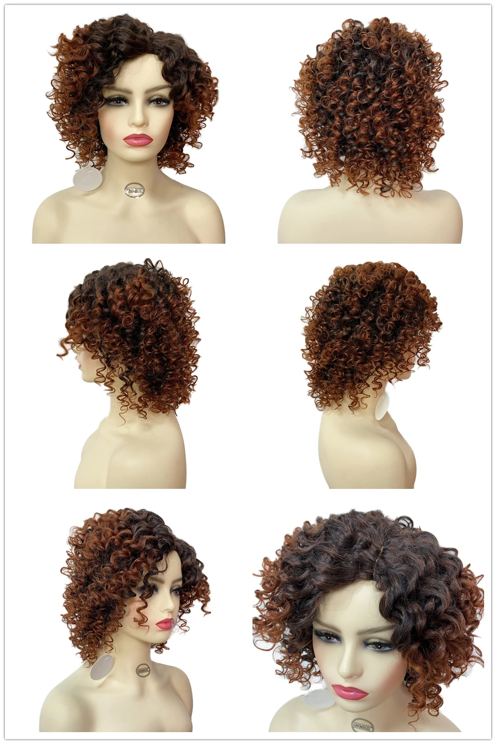 Synthetic African American Wig Natural Synthetic Short Afro Kinky Curly Wig Female Hair Ombre Brown Waving Wig for Woman Sale