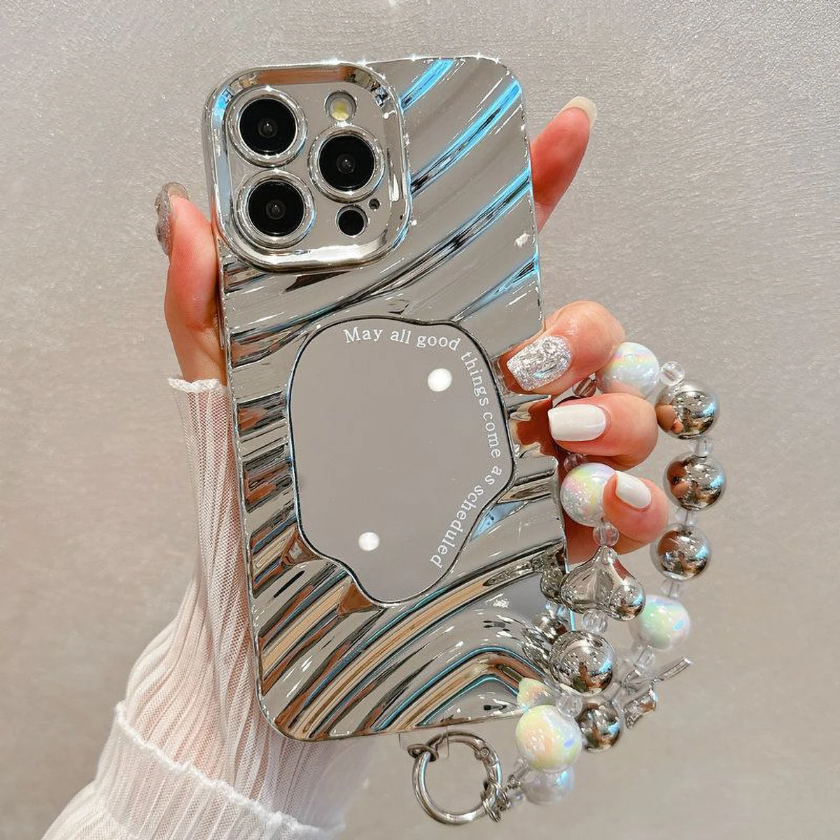 Sleek Shockproof Silicone Makeup Mirror Phone Case with Lanyard