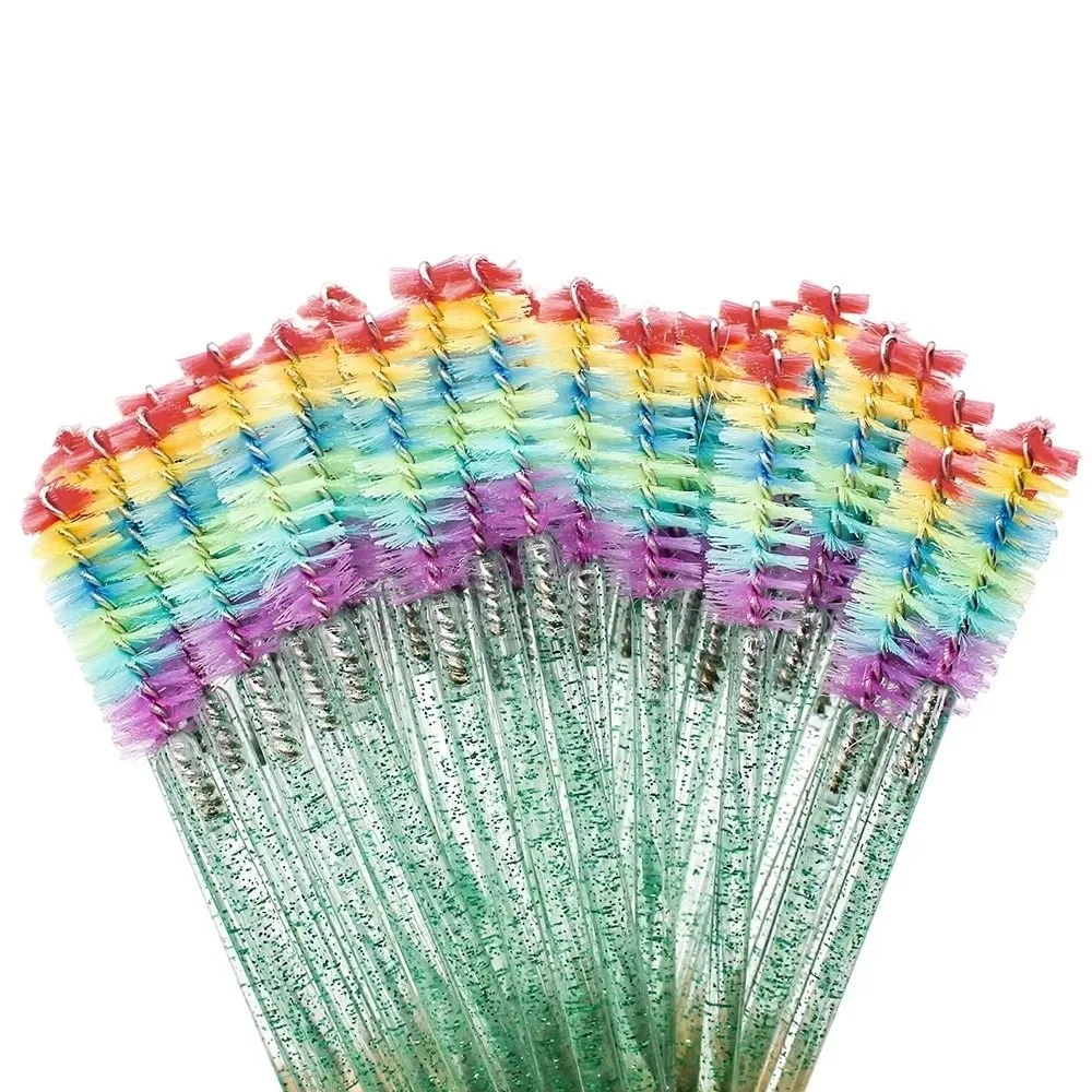 50Pcs 크리스탈 속눈썹 브러쉬 속눈썹 연장 스풀리 마이크로 브러쉬 속눈썹 브러쉬 레인보우 컬러 화장품 도구