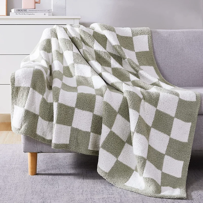 

Checkerboard Knitted Sofa Blanket Microfiber Soft Cozy Fluffy Warm Hand Made Throw for Couch Coraline Bedspread on The Bed Home