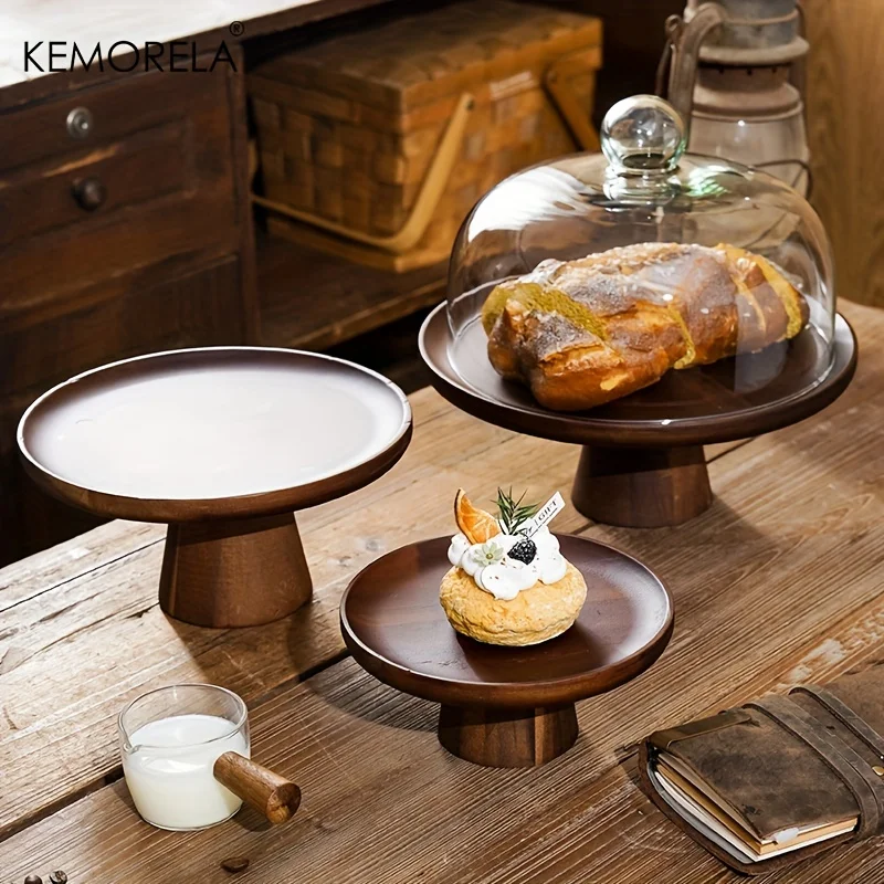 Japanese Wooden Cake Tray Food Storage Box With Glass Lid Kitchen Fruit Cake Dessert Nut Snack Kitchen Storage Box glass storage jar,glass storage container