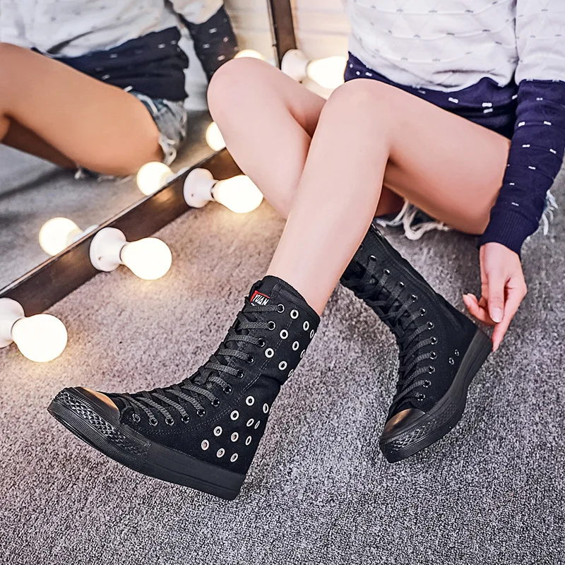 2025 New Spring Women Canvas Casual High Top Shoes Long