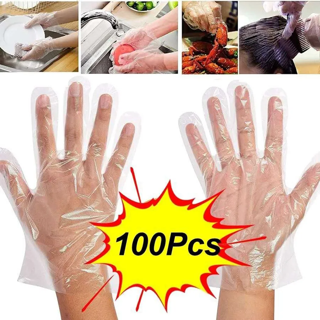 

100Pcs Home Disposable Gloves Transparent Plastic Gloves Latex Free Food Prep Gloves For Cooking Cleaning BBQ Kitchen Things