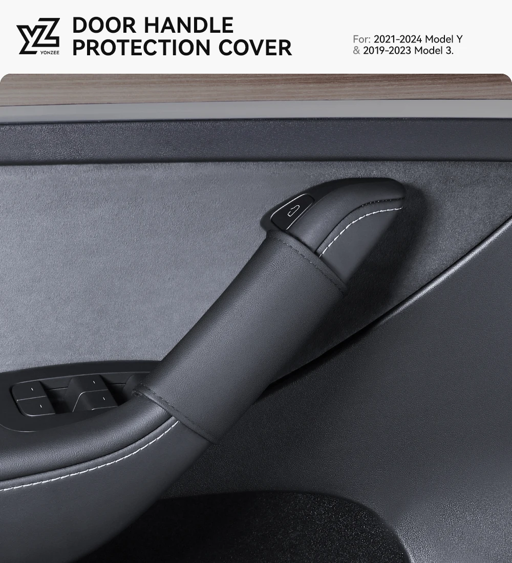 Door Inner Handle Protector Cover Leather For Tesla Model 3 Y Highland Juniper C