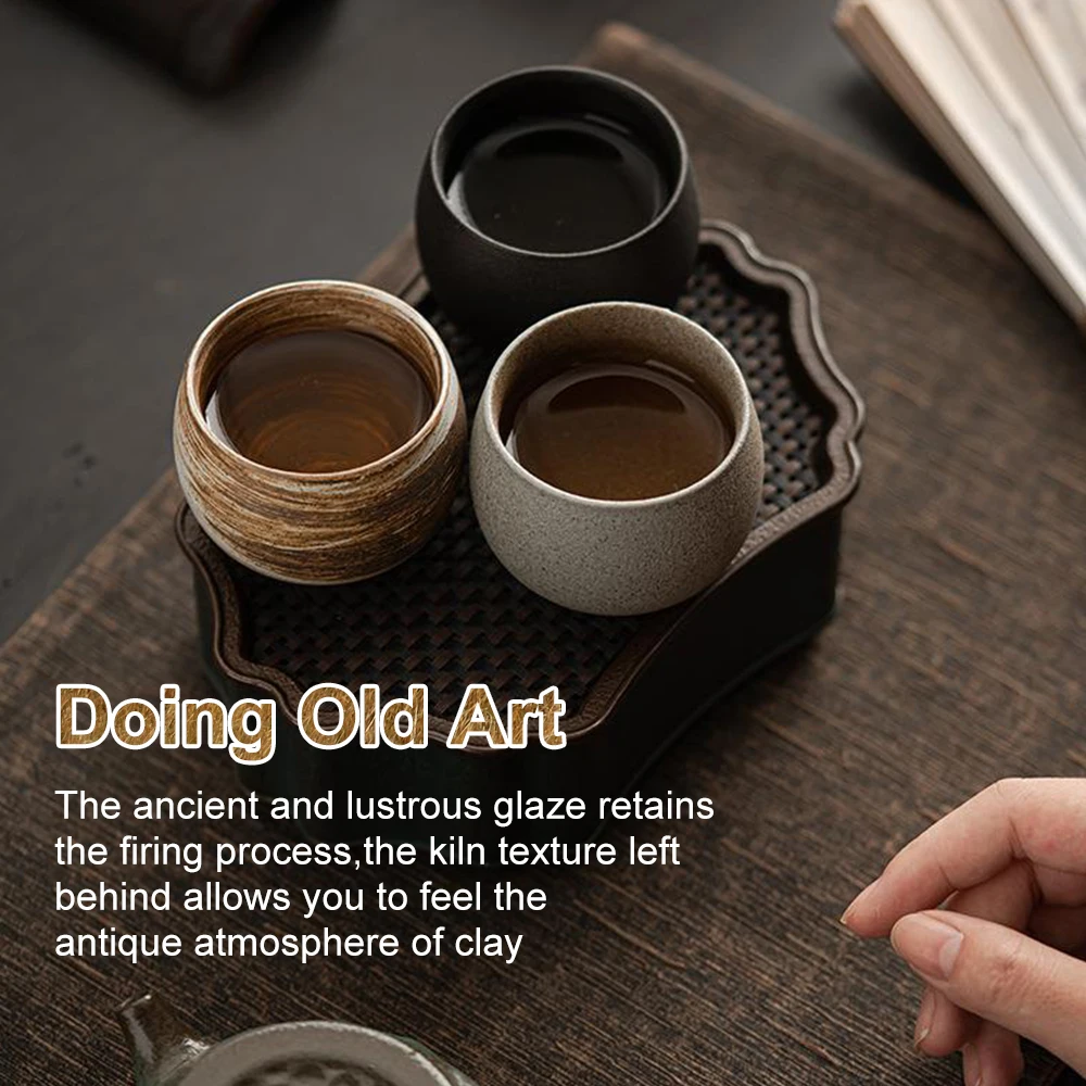 2 Pcs Handmade Iron-Speckled Teacups Kiln-Change Glaze Ceramic Cups Rustic Anti-Slip 80ml Japanese Style Gift Set