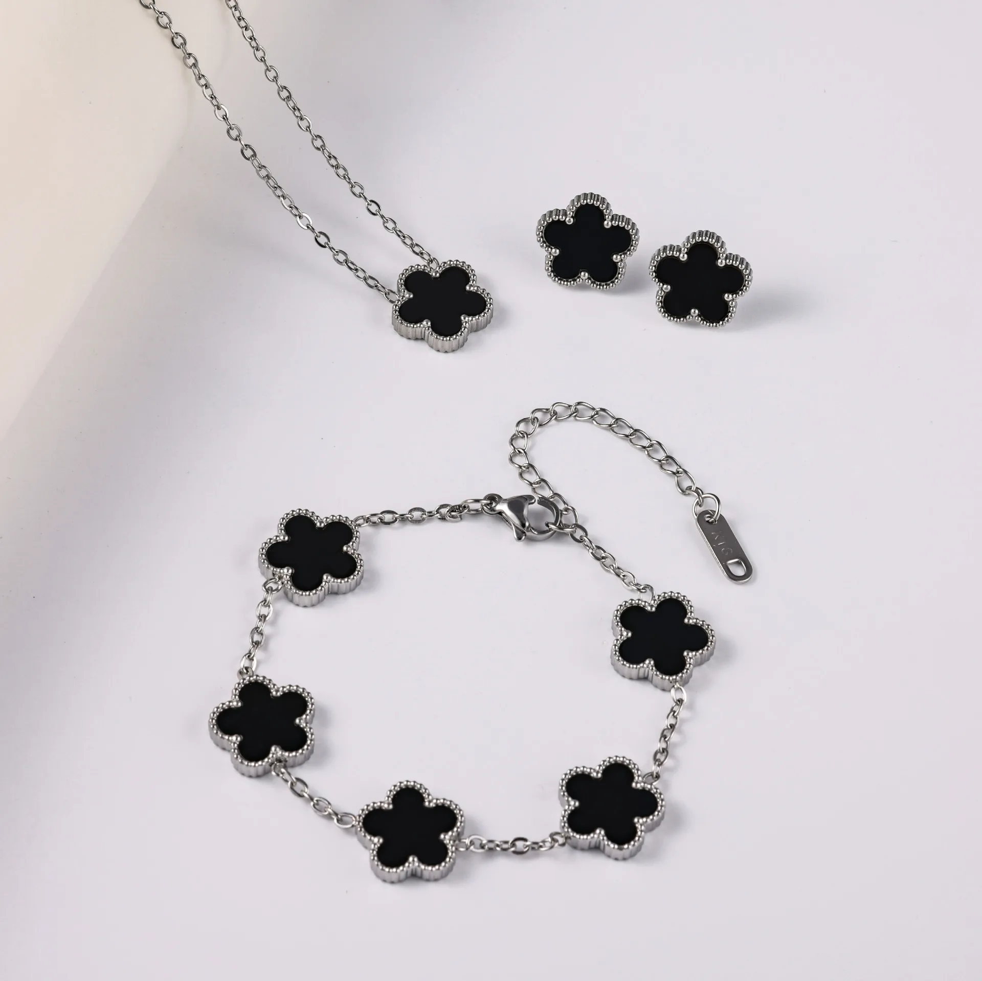 Silver Color Clover Jewelry Set for Women Stainless Steel Hypoallergenic Waterproof Flower Earrings Chain Necklace Bracelet New 3 Mallzona S32ba6683731e432496fccb465fac6404N Silver Color Clover Jewelry Set for Women Stainless Steel Hypoallergenic Waterproof Flower Earrings Chain Necklace Bracelet New Mallzona