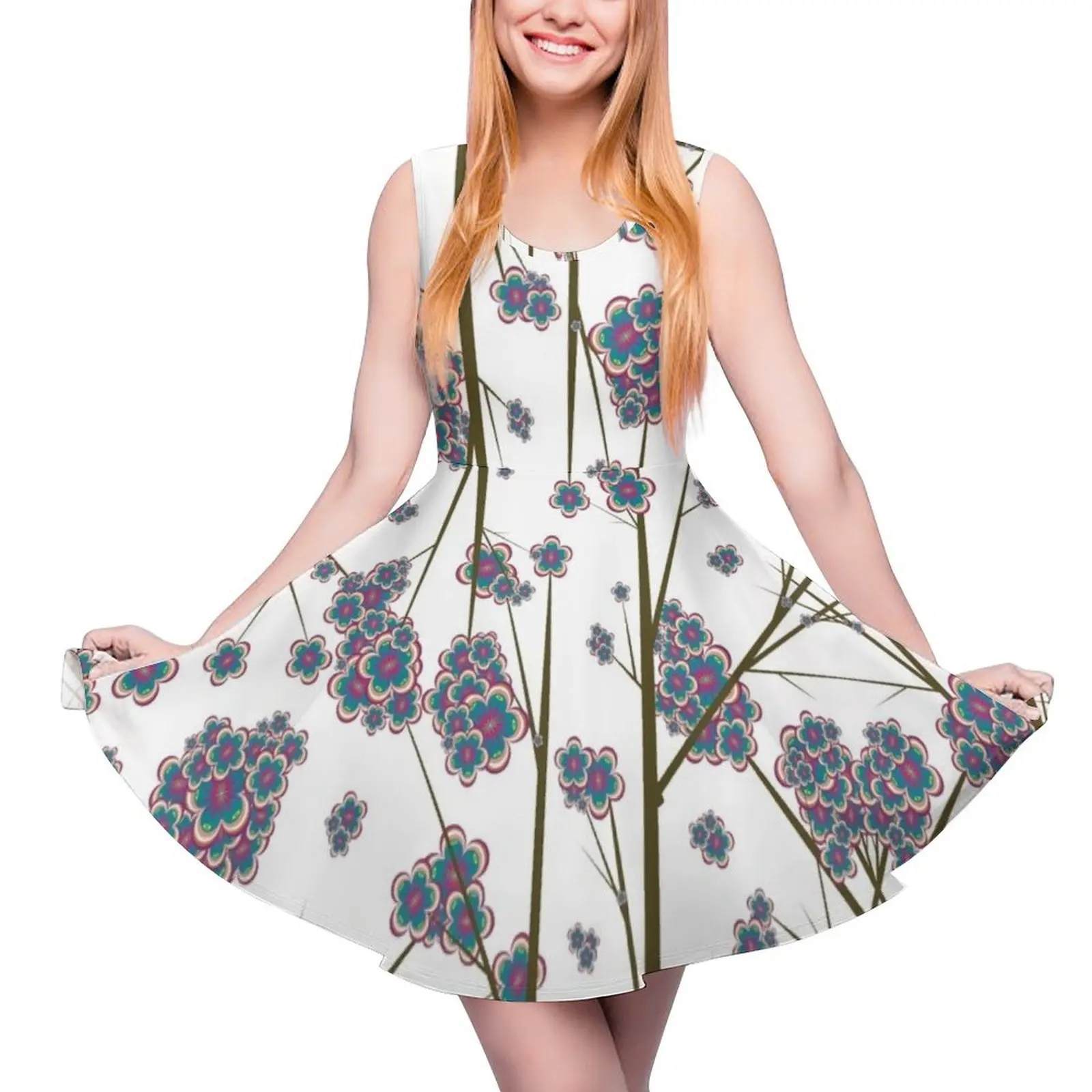 

Peculiar Branches - White Round Neck Dress Evening gown clothes for woman elegant dresses for women