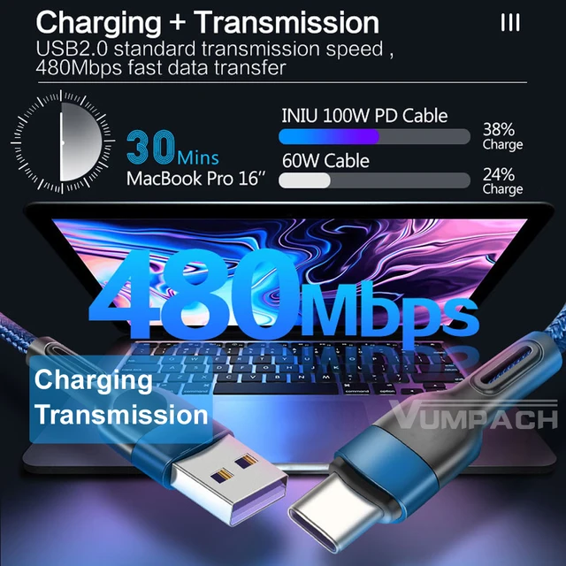 Cable usb c rápido tipo c cable de datos de carga rápida cargador para Samsung s21 xiaomi Vivio Iphone 16 15 Cable de carga Huawei 5