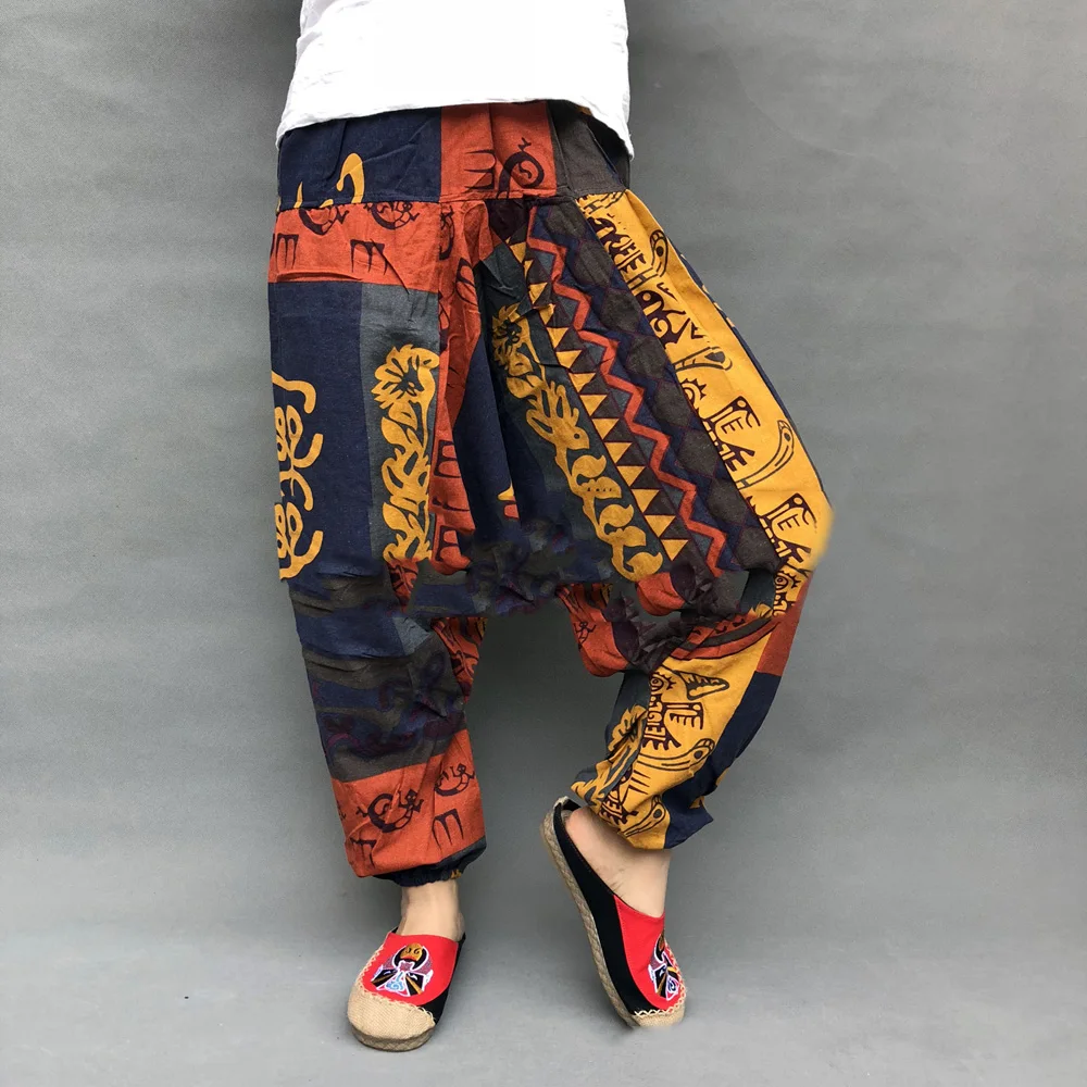 Japanese Style Harajuku Men Trousers Sakura Samurai Costume Loose Fashion Women Traditional Bloom Pants Haori Trouser