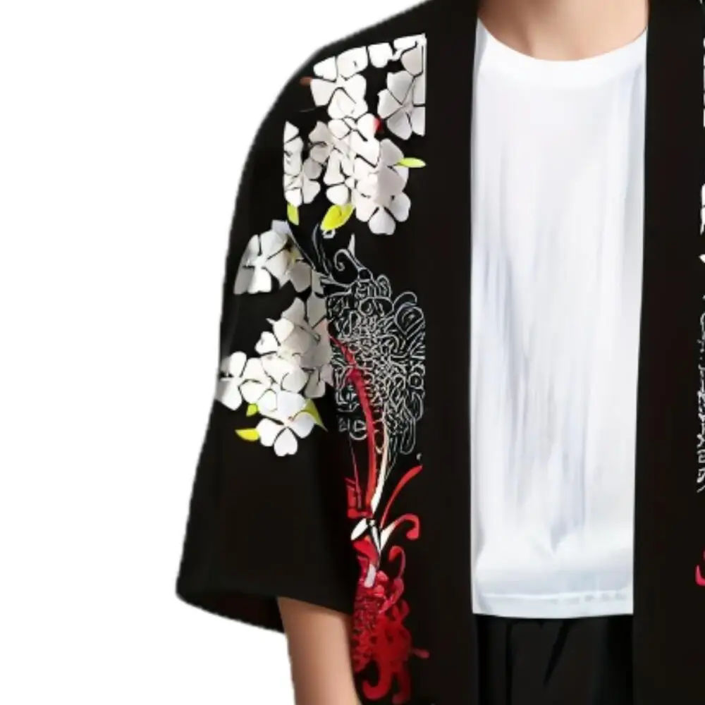 Japanese Kimono Cardigan Japanese Kimono Japanese Kimono Shirt Kids Lightweight Short Kimono Cardigan Jacket Summer Samurai Sword Cat Print Boys Japanese Yukata Seven Sleeve Tops Haori Coat