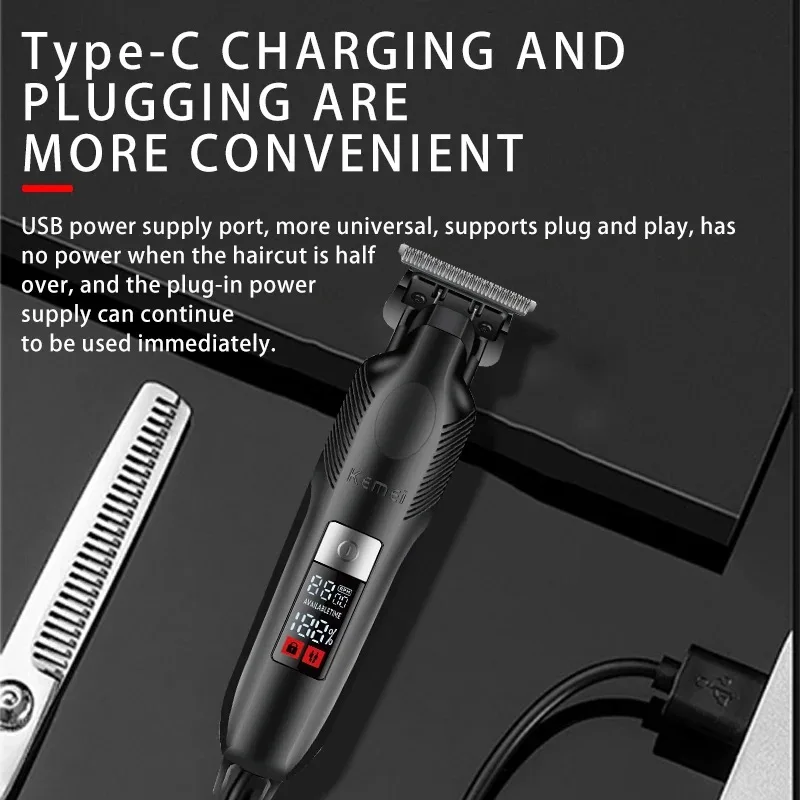 Kemei 2284 Zero Gapped Cordless Hair Trimmer Barber Professional Mens Hair Clippers Finish Haircut Machine Rechargeable Grooming 2