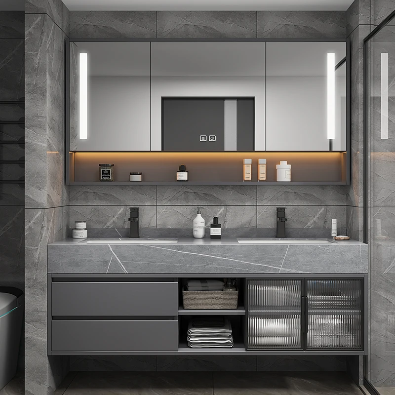 

Light luxury rock panel bathroom cabinet combination bathroom washing table face wash basin double basin bathroom cabinet