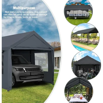 Carport Canopy 10x20 Ft Heavy Duty with Removable Sidewalls & Doors, Portable Car Port Garage Shelter for Boat, Party, Gray 4