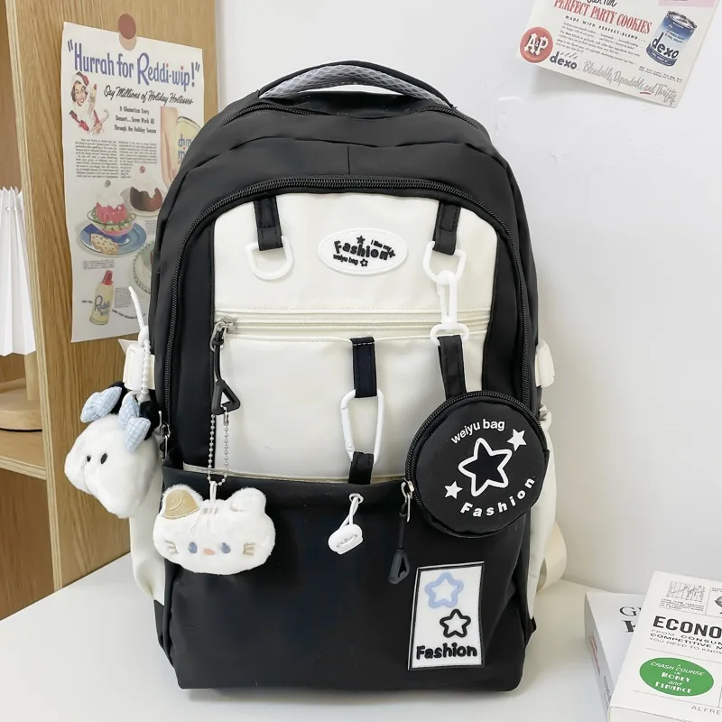 Simple Cute Star Pattern School Bag Large Capacity Wear Resistant Backpack for Student Study Travel Outdoor Camping 1
