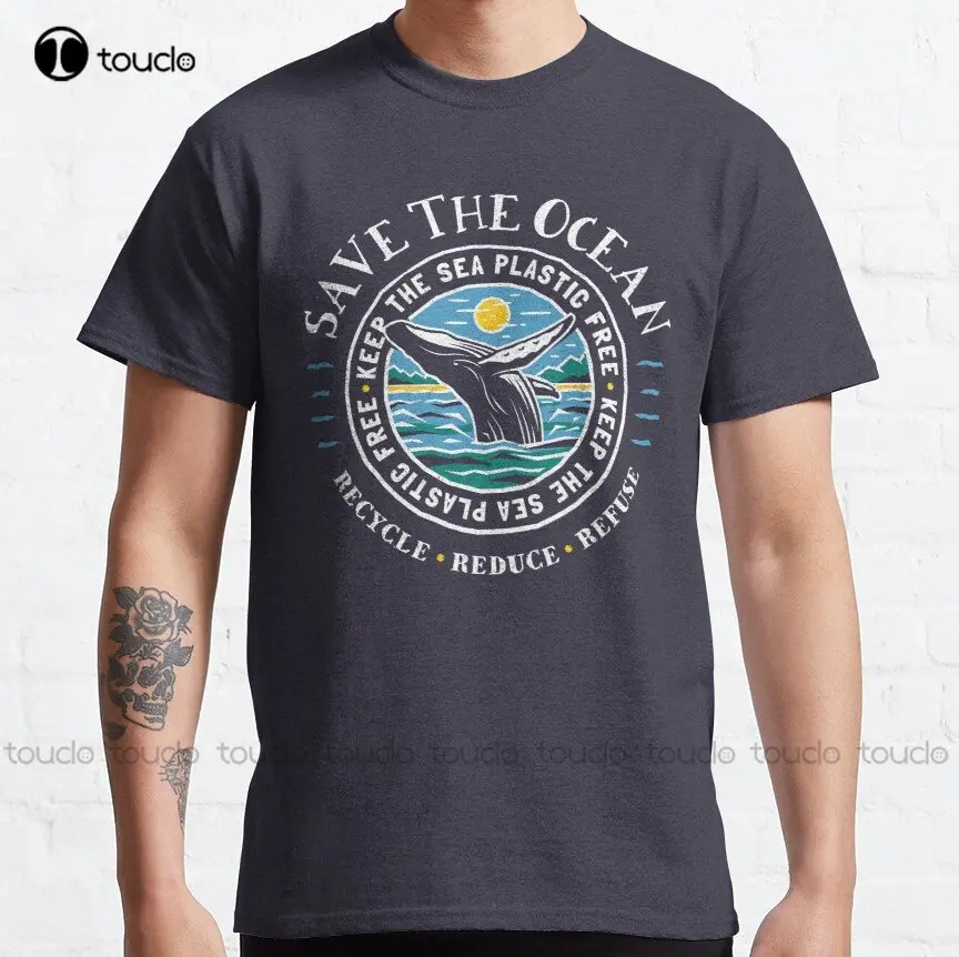 Save The Ocean - Keep The Sea Plastic Free-Gobba Whale Classic T-Shirt Camicie Nere O-Collo Streetwear Oversize Xs-5Xl Nuovo