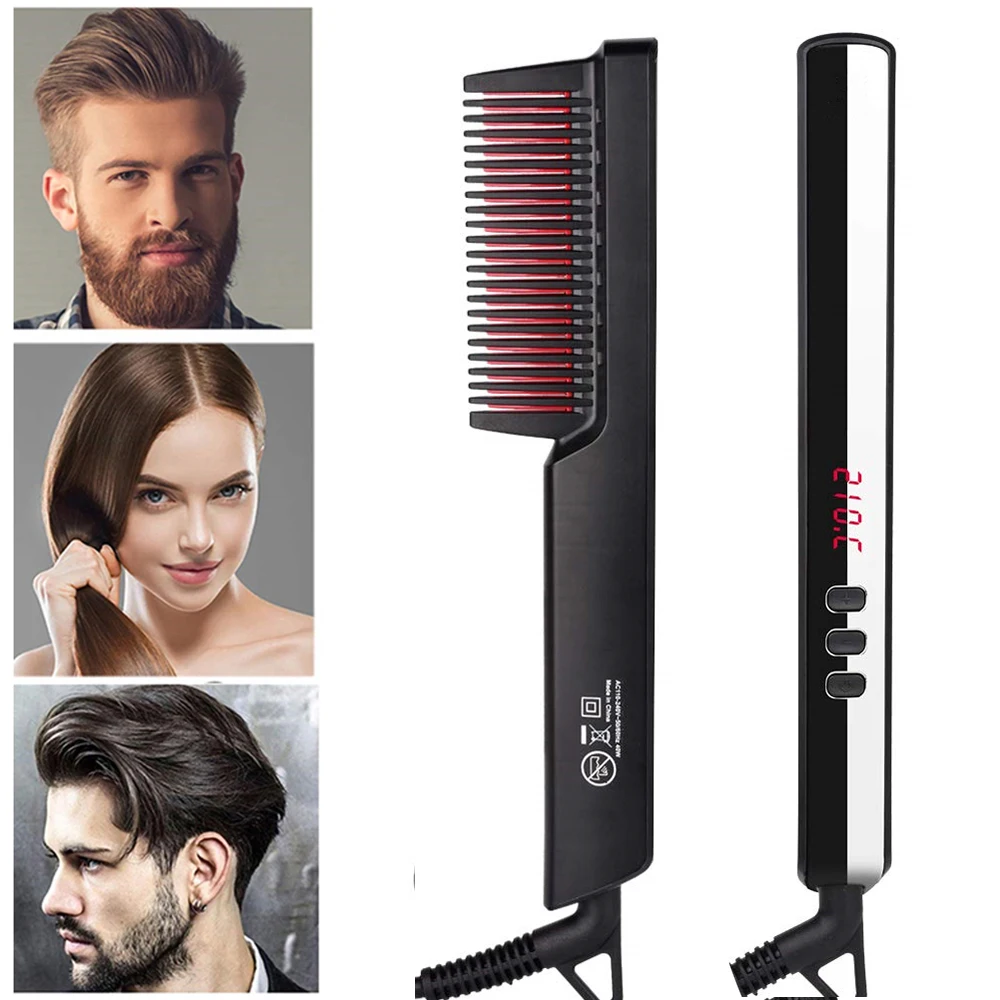 

Hair Straightener Comb Ionic Men Beard Straightener Brush Anti-Scald Portable Straightening Comb Anti-frizz Hair Beard Brush