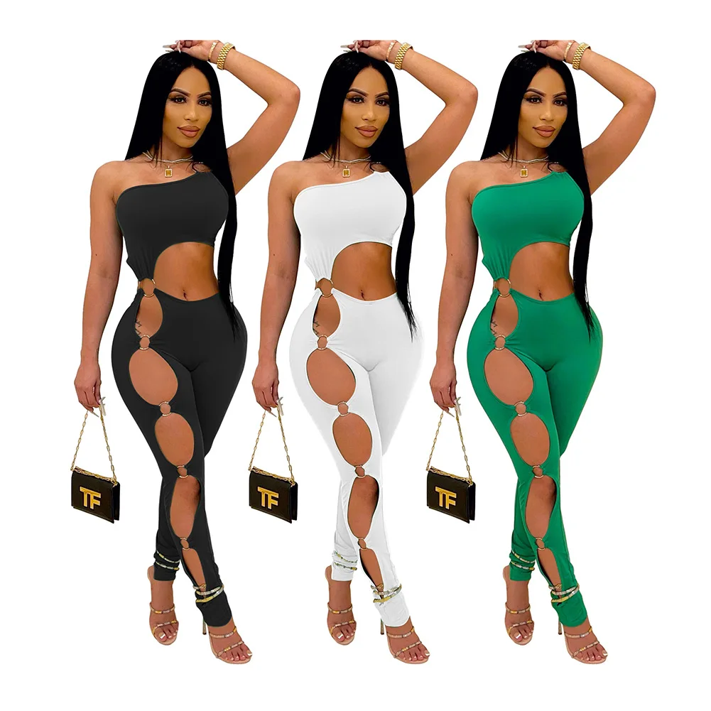 

2024 Summer Sexy Women Jumpsuit for Nightclub Hollow Out Sleeveless Backless Tight Rompers
