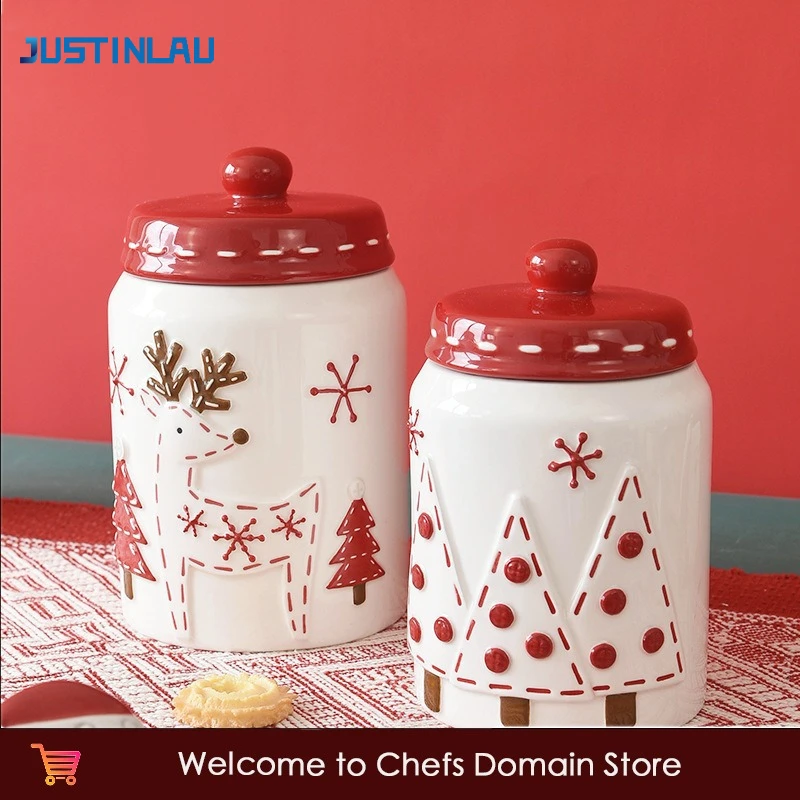 Ceramic Christmas Food Storage Jar with Lid for Kitchen