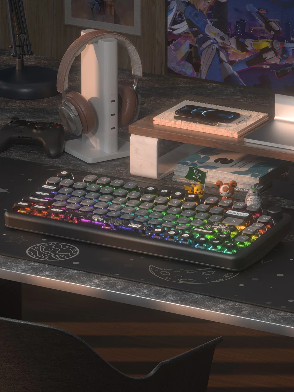 para o teclado mecânico, lado preto claro,
