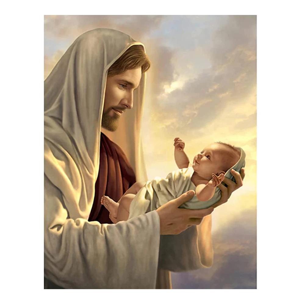 

LZAIQIZG 5D Jesus Christ and the Child Diamond Painting Full Square Or Round Diamond Cross Stitch Kit Embroidery Home Decoration