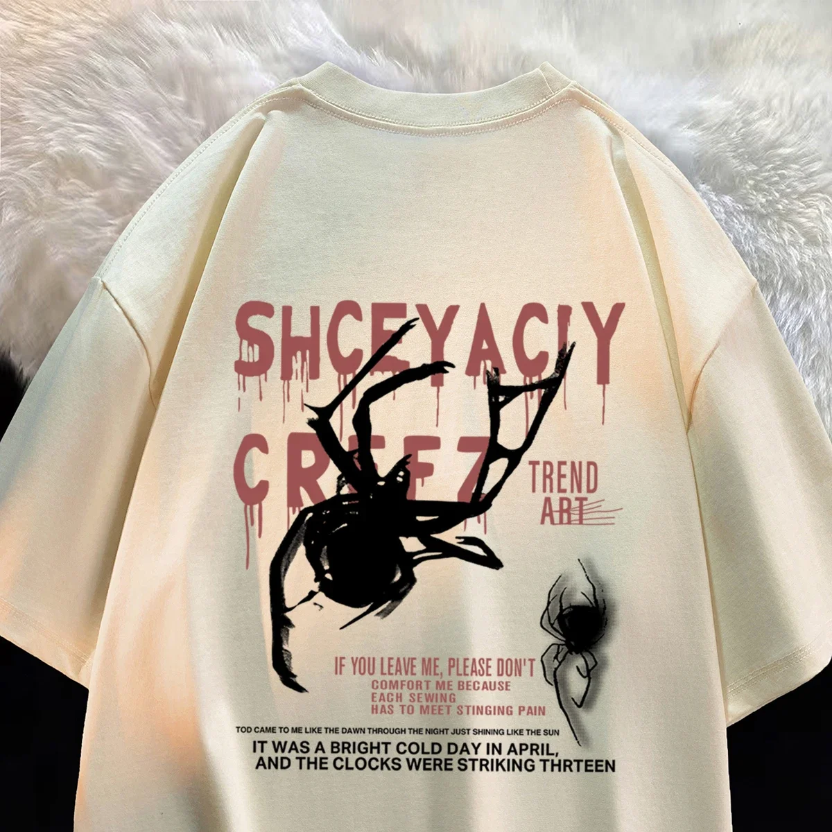 남성 티셔츠 Heavy Ins 반소매 티셔츠 남성 여름 트렌드 브랜드 스파이더 프린트 American High Street Hong  Kong Style-Freehip.co.kr