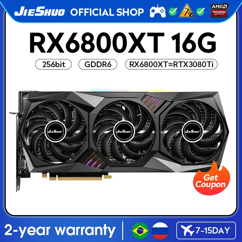 JIESHUO RX 6800XT 16G Graphics Card AMD 256-bit GPU GDDR6 Rx6800xt