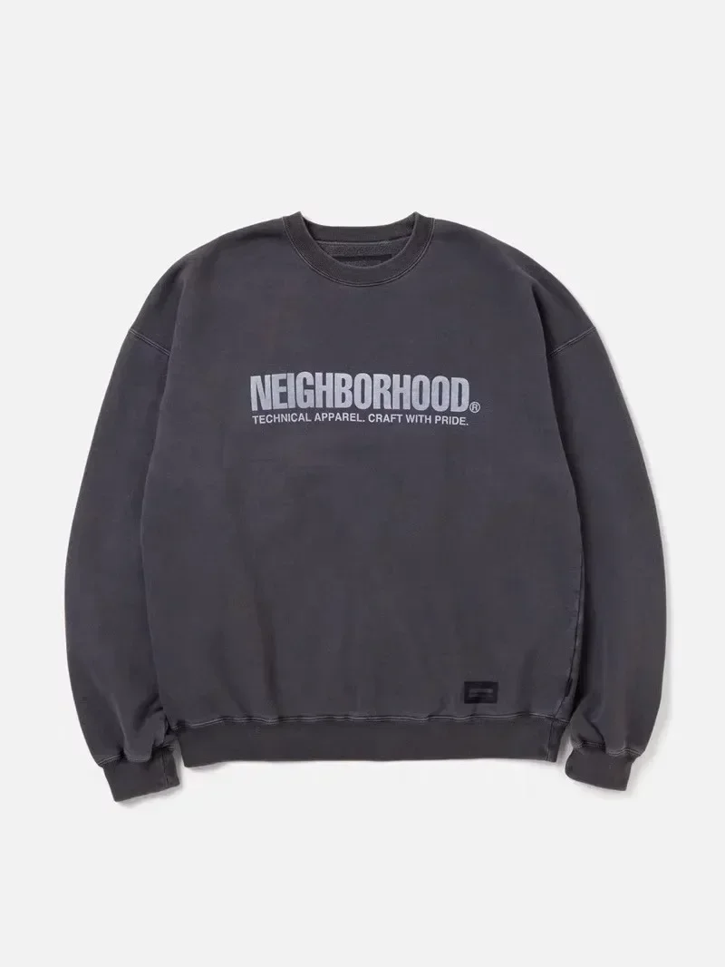

2024 NEIGHBORHOOD NBHD Wax Dyed Washed Old Round Neck Sweatshirts Casual Vintage Long Sleeves Sweatshirts