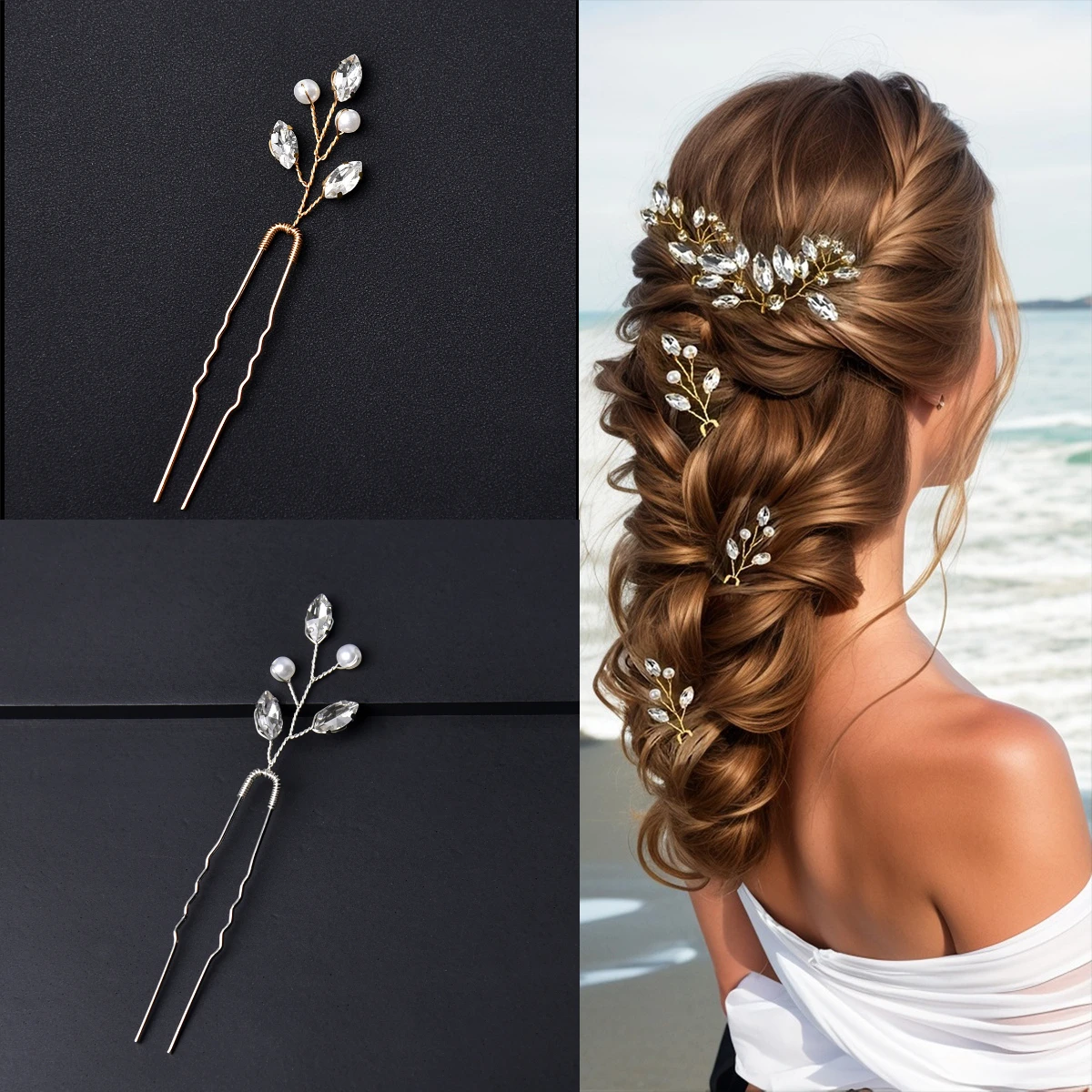 6 Stück Haarnadeln mit Kunstperlen-Dekor, handgefertigter U-förmiger Haarschmuck, modische Hochzeits-Kopfbedeckung, Brautaccessoires