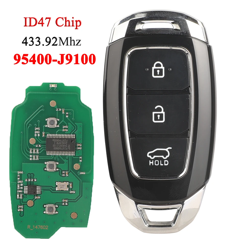 Jingyuqin Remote Car Key Fob Muslimatid47 433.92Mhz Auto Proximity Smart Keyless Go Control Per Hyundai Kona 2018 - 2020