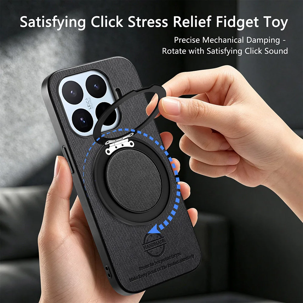 Premium Fabric-Texture Magnetic Ring Holder Phone Case with Stand Back Cover