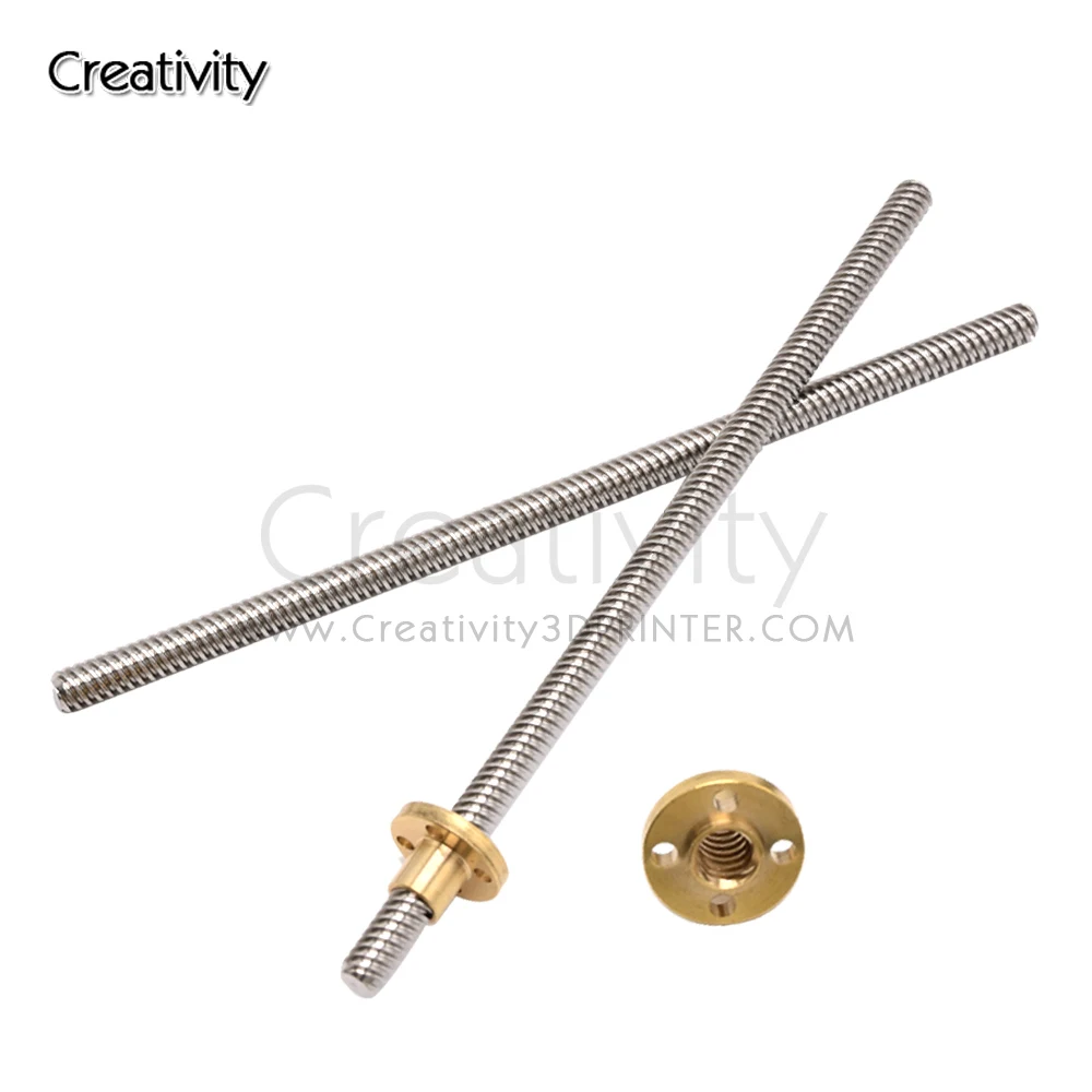 3D Printer T8x8 Lead Screw Lead 2mm/8mm OD 8mm Pitch 2mm with Brass Nut 300/350/400/450/500mm For 3D Printer Z Axis CNC Machine