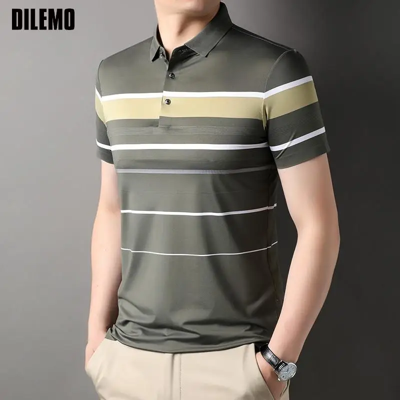 Top Grade Yarn-dyed Non-marking Process Summer Polo Shirts For New Men Short Sleeve Slim Fit Casual Tops Fashions Mens Clothes