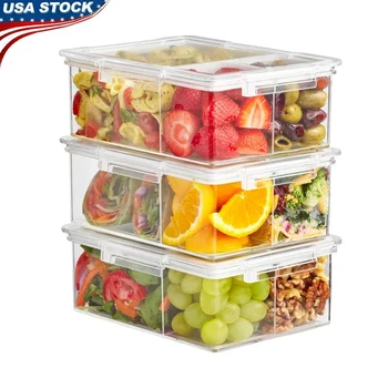 Airtight Bento Box Clear Food Storage Containers Set of 3 Microwave Dishwasher Freezer Safe Durable BPA Free Stackable Meal Prep