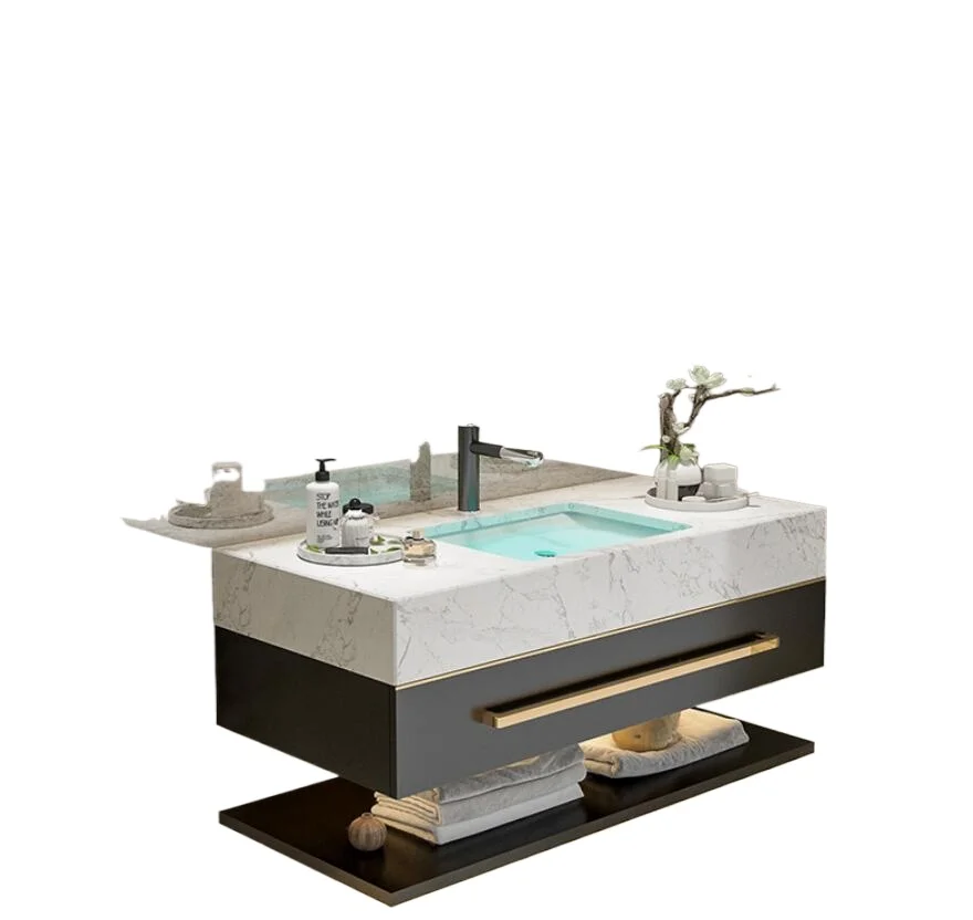 Modern Wall Mounted Matte Black Double Basin Bathroom Cabinet Vanity Set Single Sink Floating Vanity With Mirror