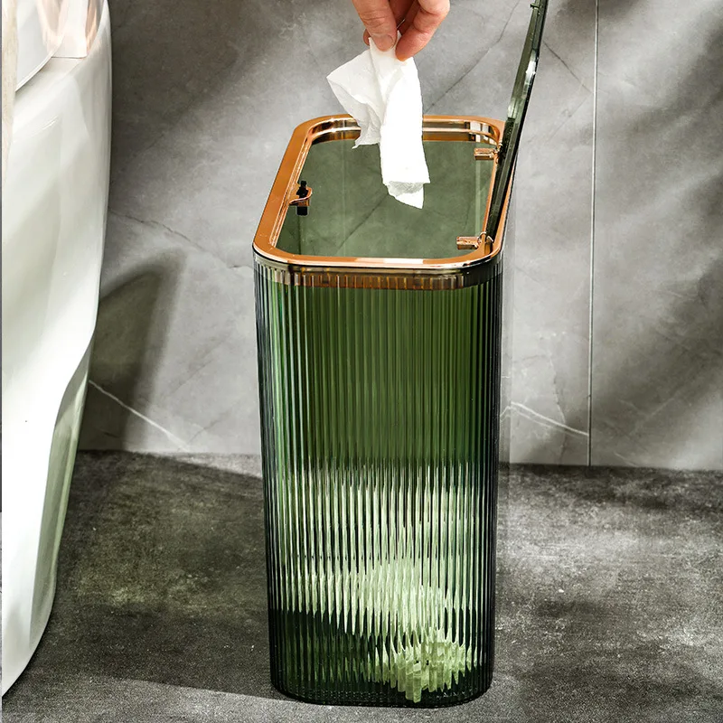 

Household Crevice Trash Can Transparent PET Push-type Waterproof Paper Basket with Lid Bathroom Kitchen Bedroom