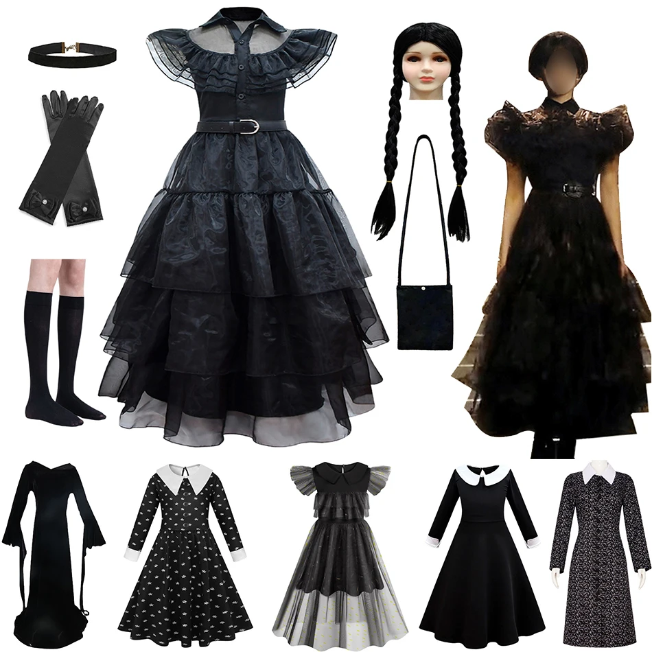 Детский костюм для косплея, Черная кружевная одежда с принтом