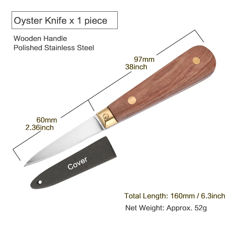 1pc Oyster Knife Kitchen Seafood Tool Rosewood Handle Stainless Steel Shellfish Opener Shucking Knife Tea