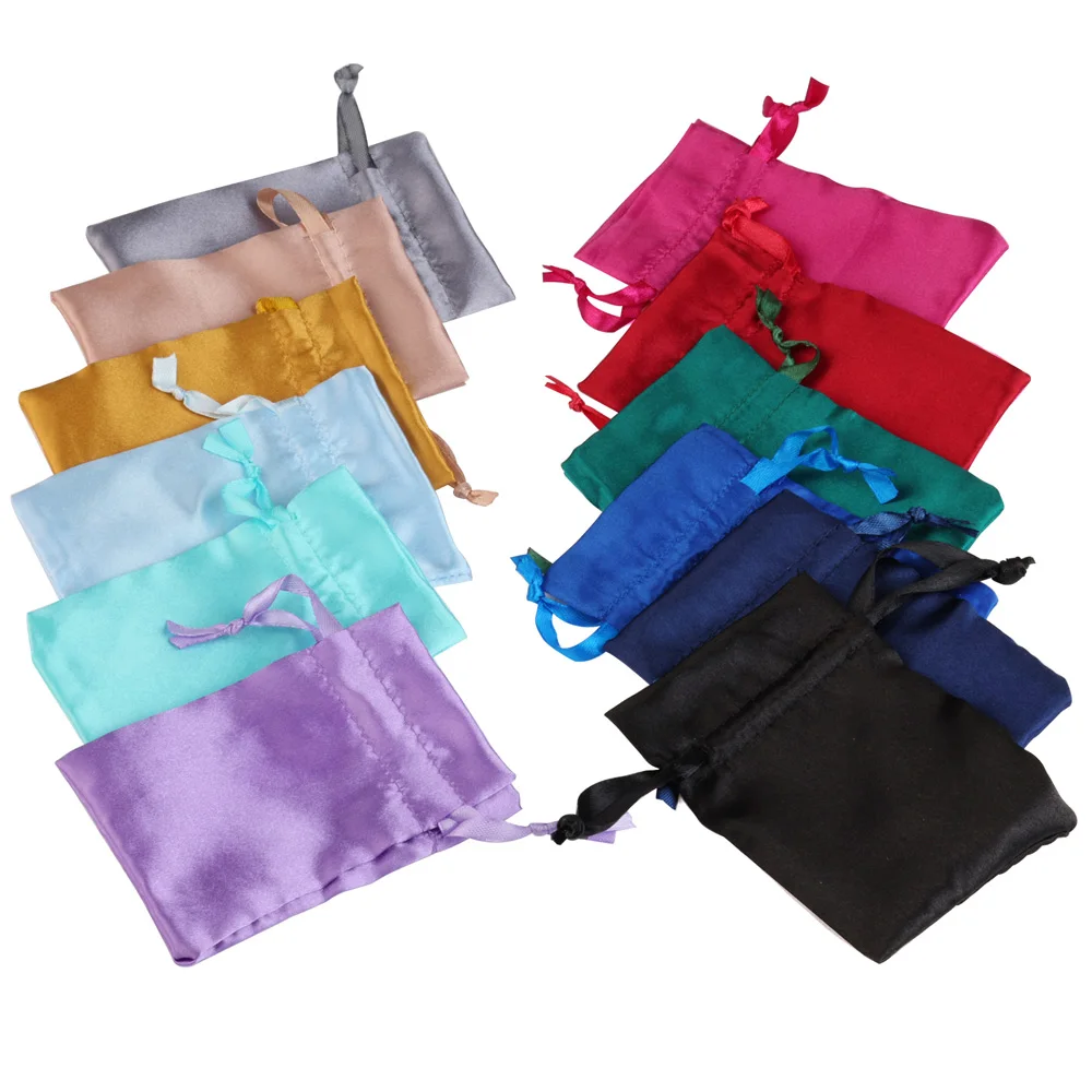 10 stücke hochwertige Seiden satin Geschenkt üten 8x10cm 10x15cm Haar Hochzeit Süßigkeiten Verpackung Tasche Nieten Schmuck Lagerung Kordel zug Beutel