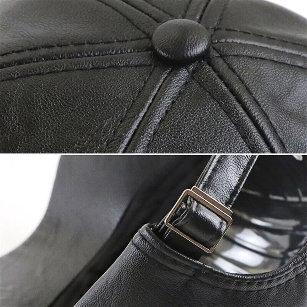 Fashion  Thicken Warm Sports Hat Leather Baseball Cap Outing Cap Peaked Hat