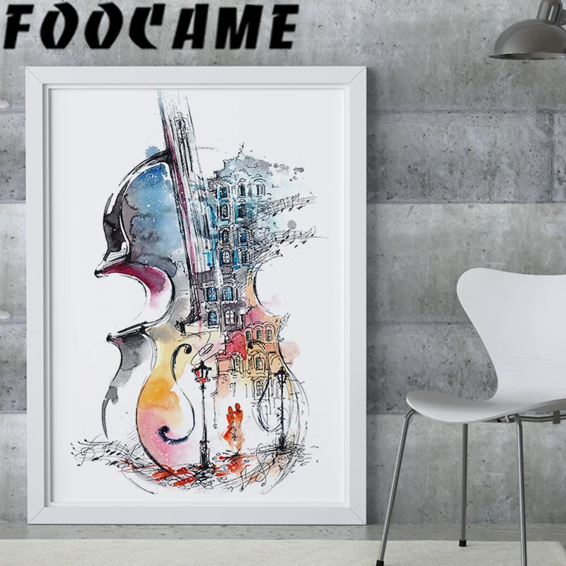 Cello Creative Watercolor Painting Modern Abstract Minimalist Canvas Wall Art Print Poster Decorative Pictures for Room Bedroom