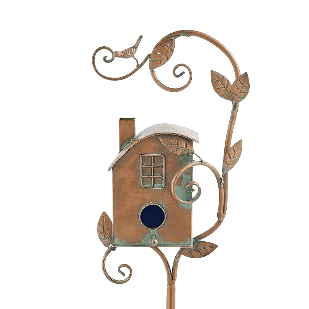 Mocome Casetta Per Uccelli In Metallo Con Palo – Stile Olandese Rustico – Colore Mandarino Invecchiato – H 147 Cm – Per Giardino E Cortile