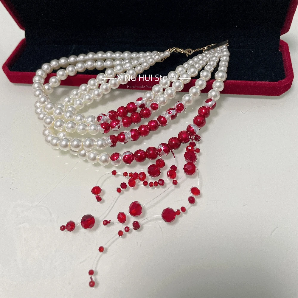 Collier Et Bracelet 'sang' Perles - Set Accessoire Vampire Halloween Cosplay