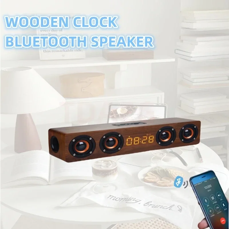 

Wireless Bluetooth Speakers 3D Stereo Surround Sound Bar Wooden Digital Clock TV BT Sound Box Heavy Bass FM Radio caixa de som
